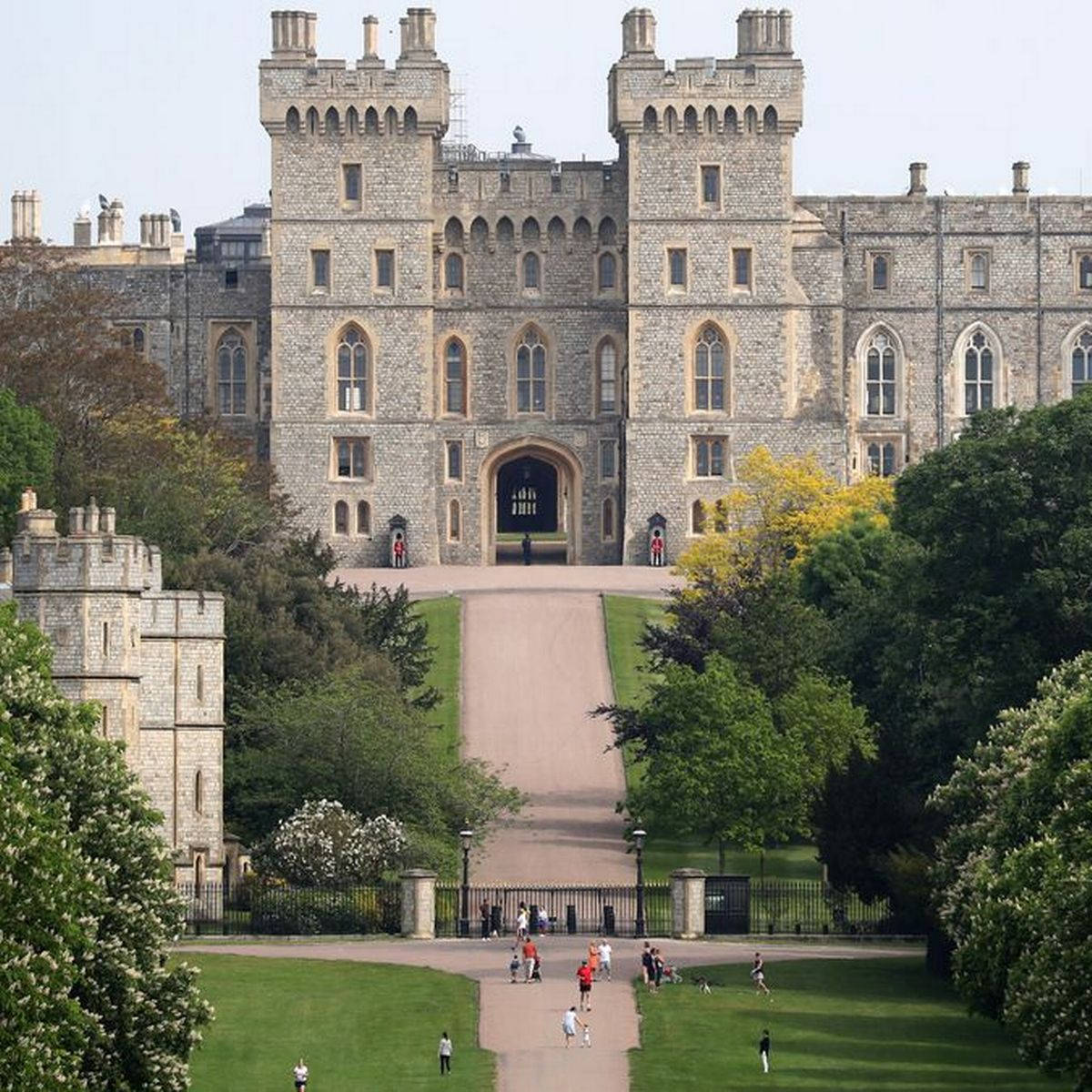 Tourists Gathering Outside Windsor Castle Square Background