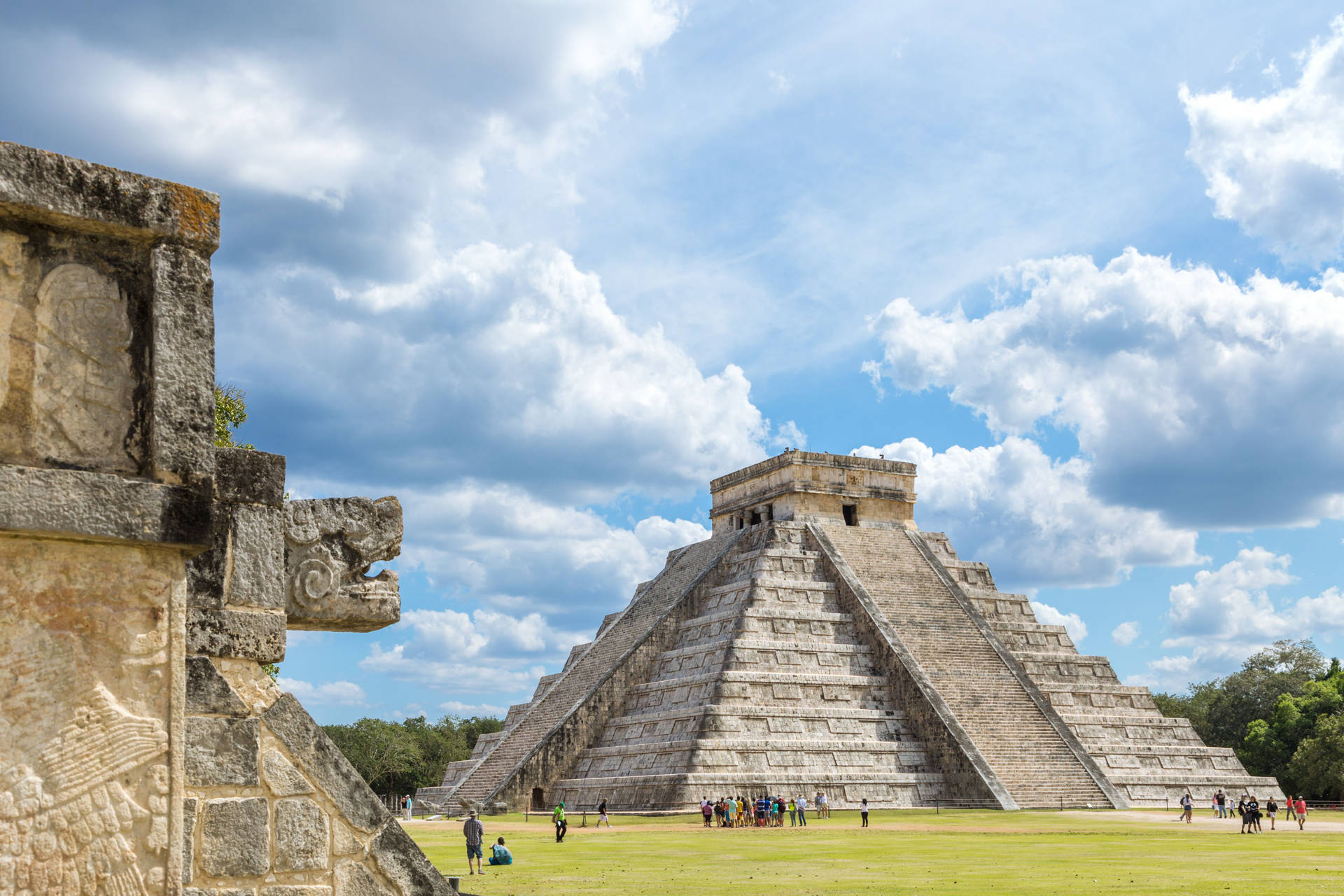 Tourists Near Chichen Itza Background