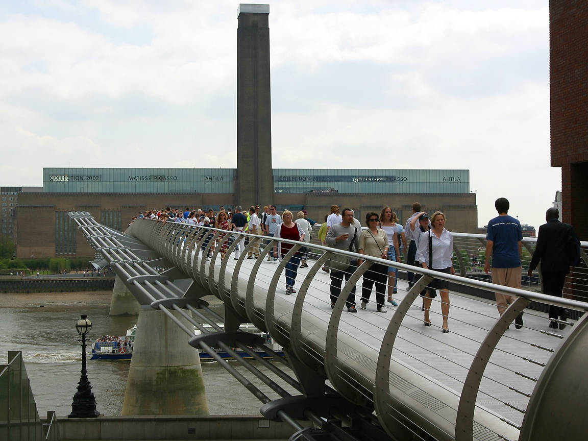 Tourists On Millennium Bridge Tate Modern Background