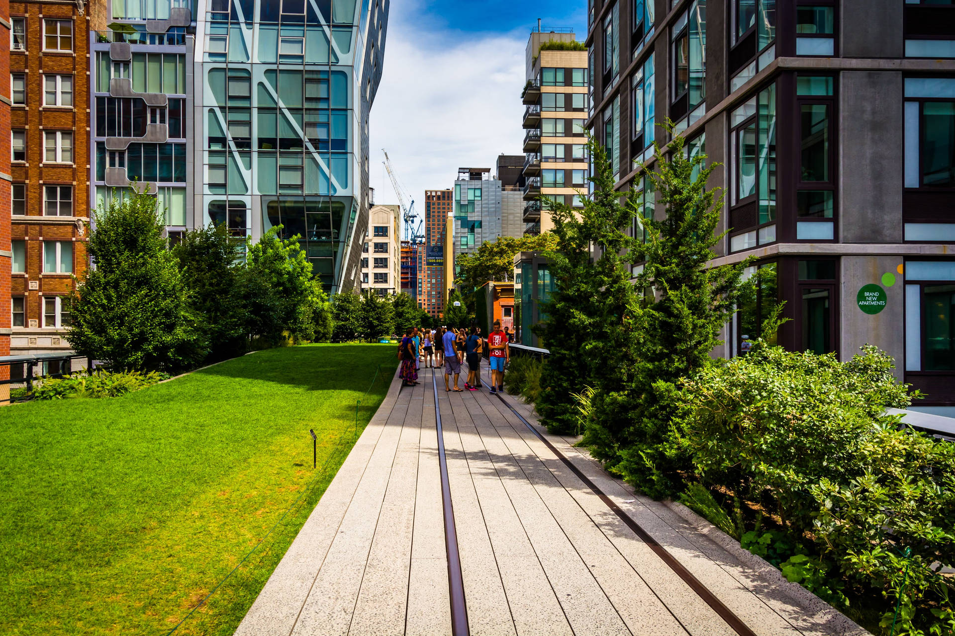 Tourists Walking In The High Line Background