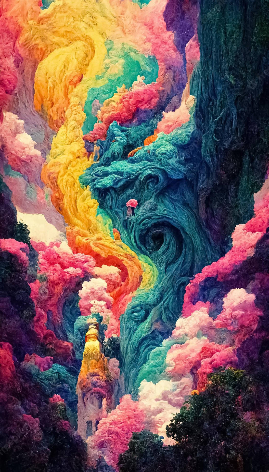 Tower And Psychedelic Cloud Background