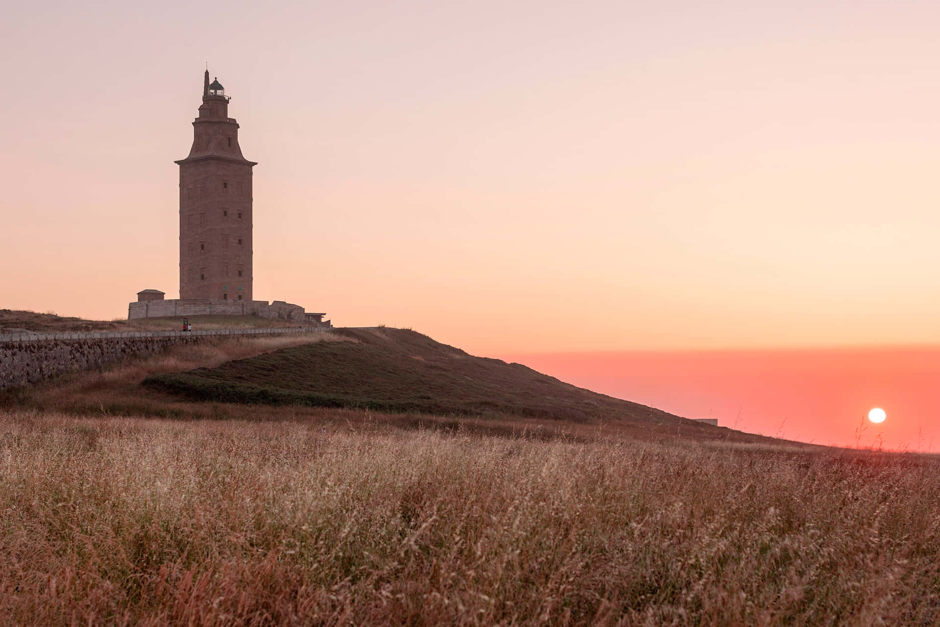 Tower Of Hercules Orange Aesthetic Sunset Background