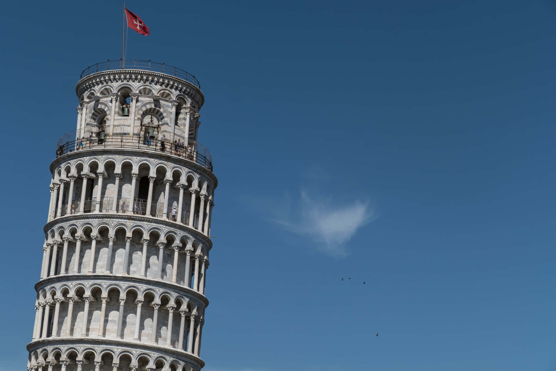 Tower Of Pisa With Pisan Cross Flag