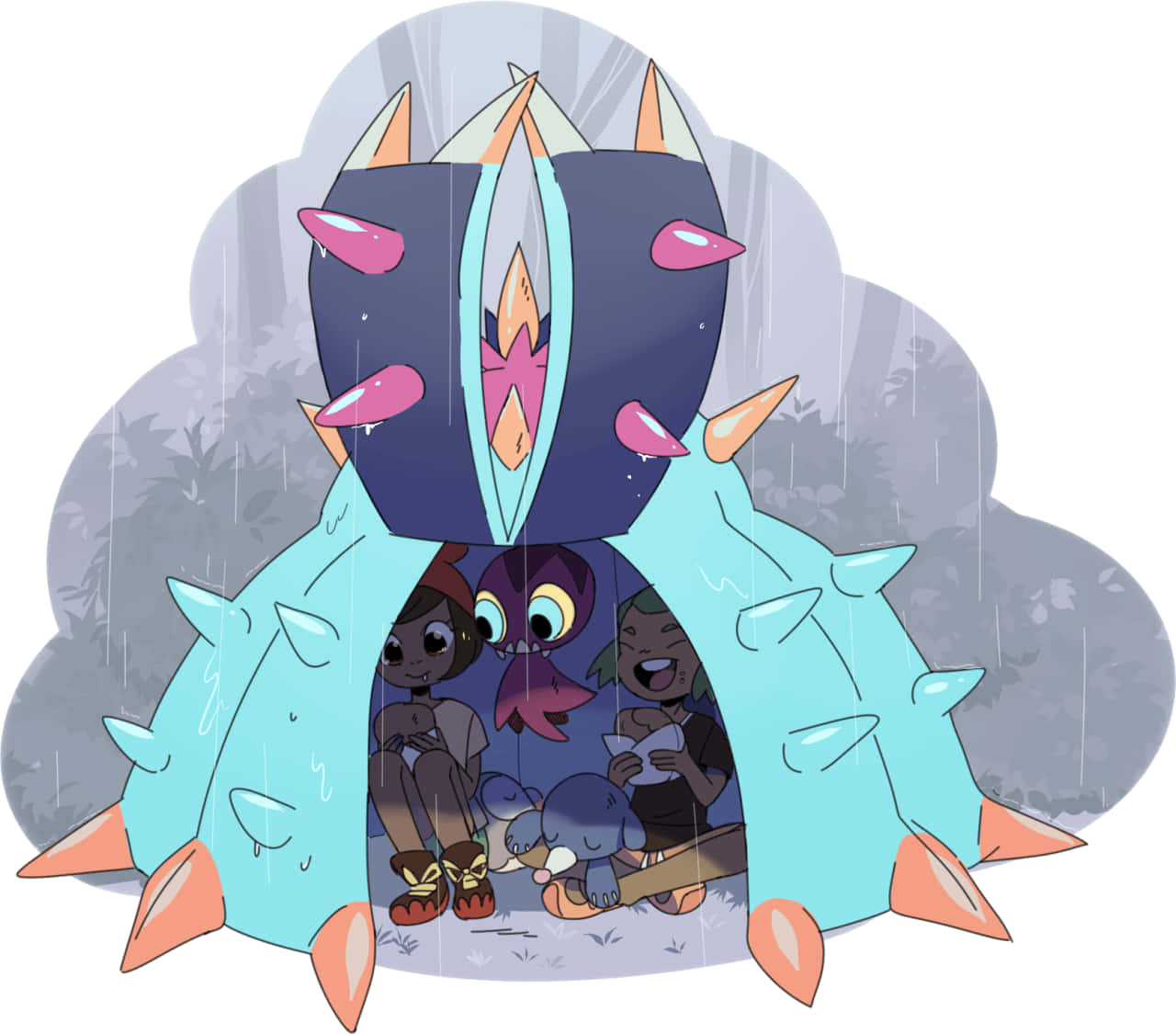 Toxapex Sheltering Friends From Rain Background
