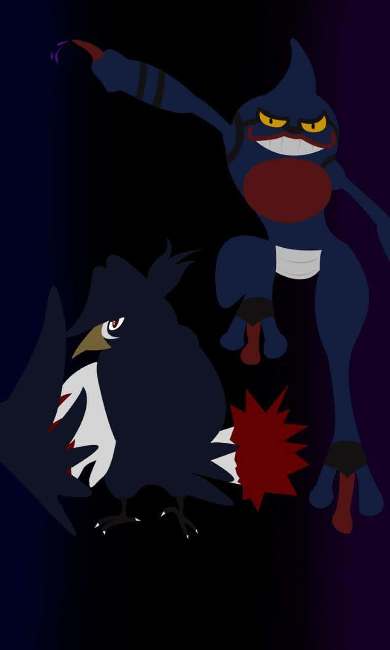 Toxicroak And Honchkrow In The Dark Background