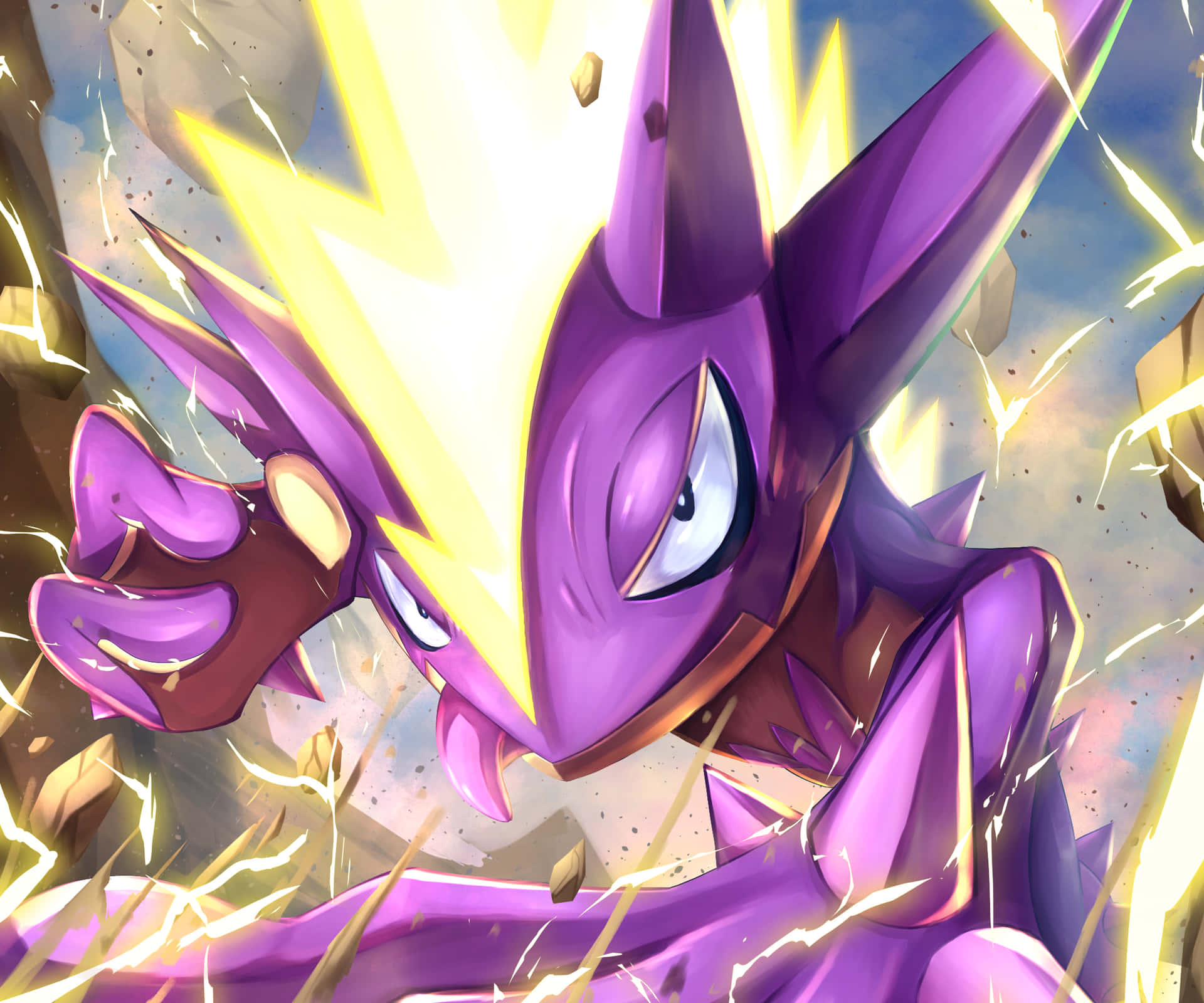 Toxtricity With Sparkling Bolts Around Him Background