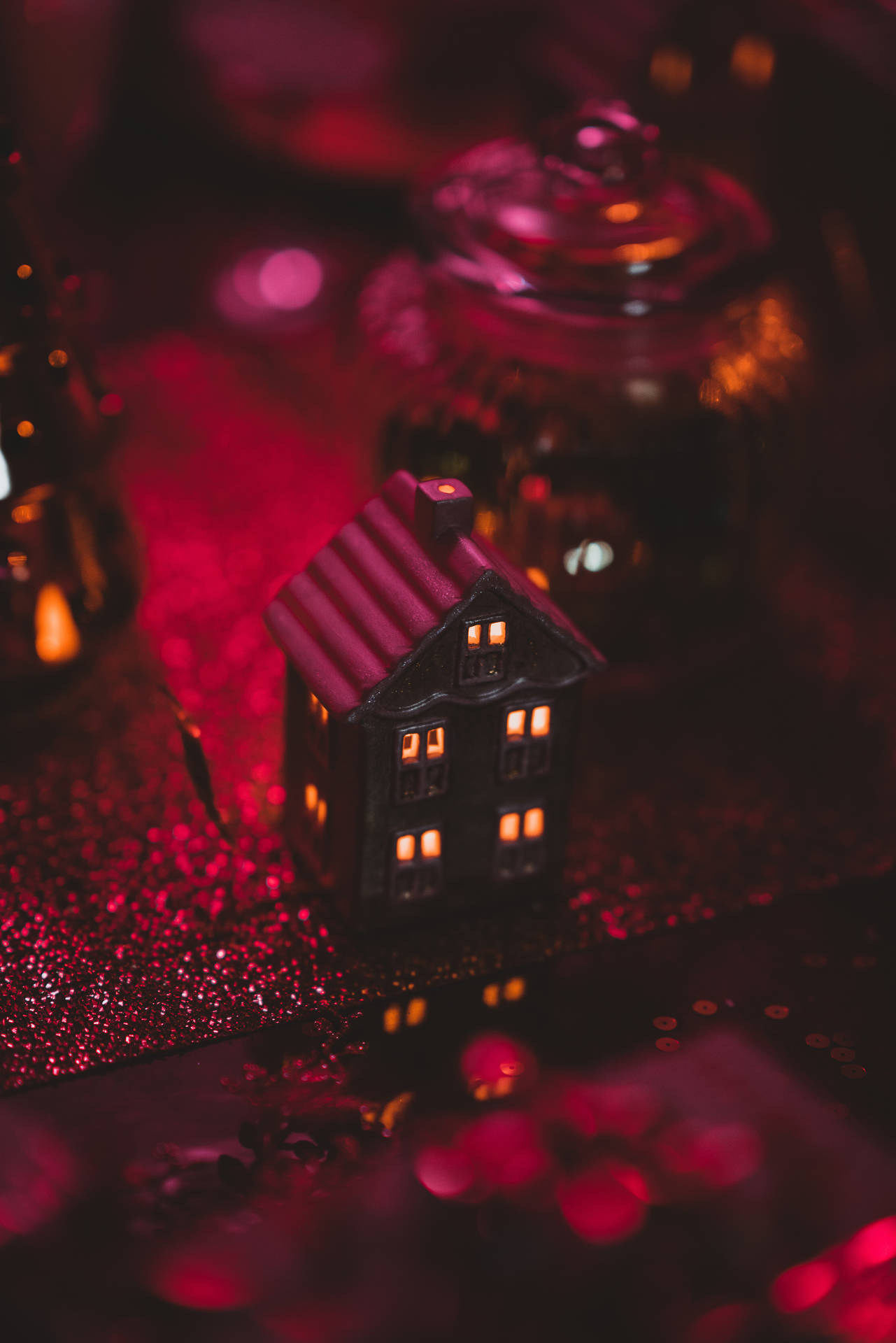 Toy House Red Christmas Lights Background