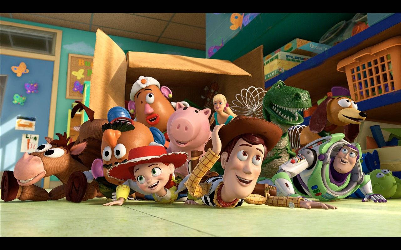 Toy Story Characters In Box Background