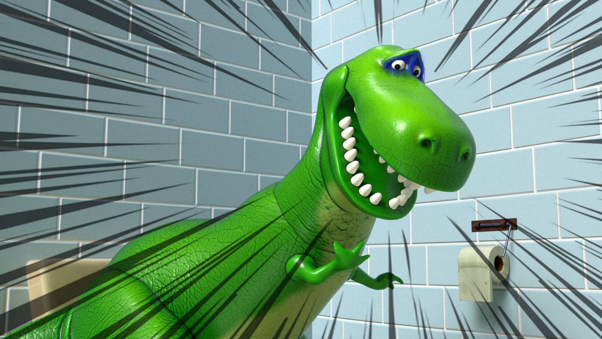 Toy Story Rex In Bathroom Background