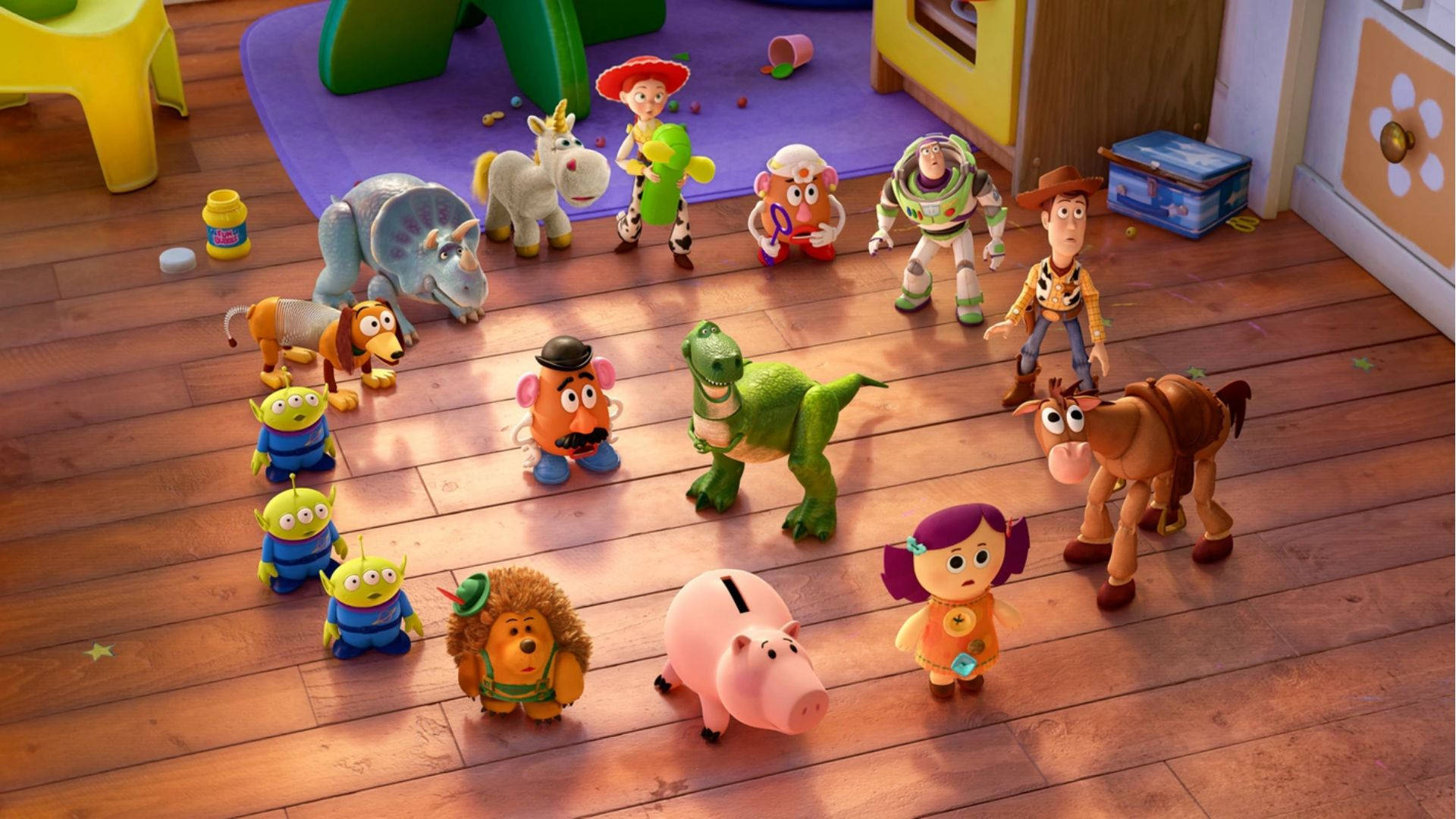 Toy Story Rex Surrounded By Friends