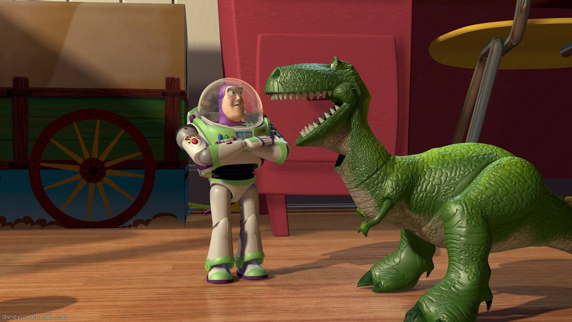Toy Story Rex Talking With Buzz Background