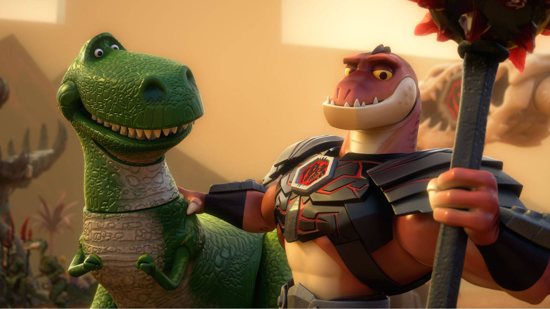 Toy Story Rex With A Warrior Background