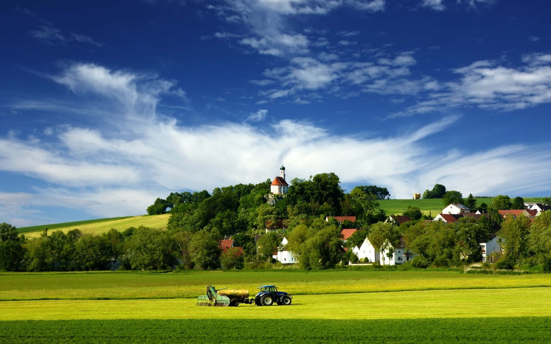 Tractor With A Farmhouse Desktop Background