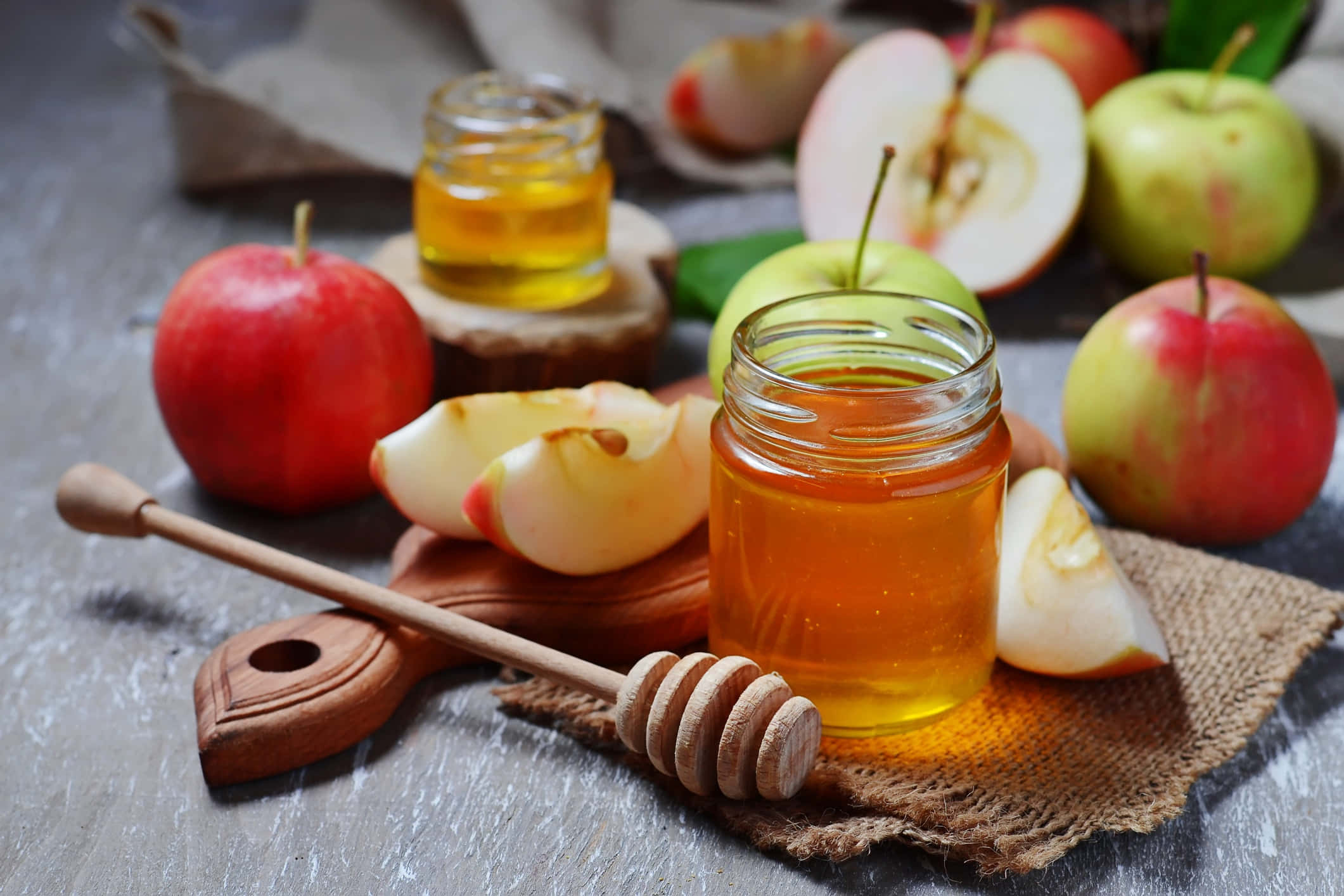 Traditional Apples And Honey For Rosh Hashanah Background