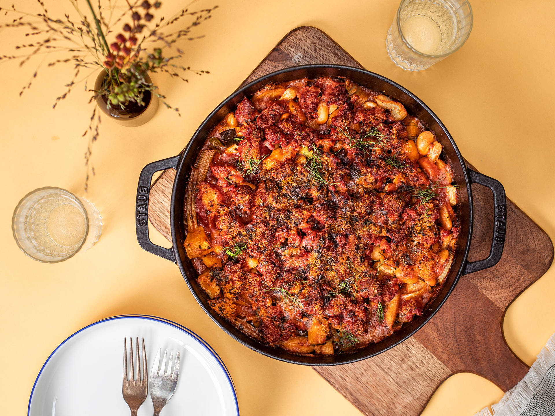 Traditional Bean Cassoulet Dish Flat Lay Background