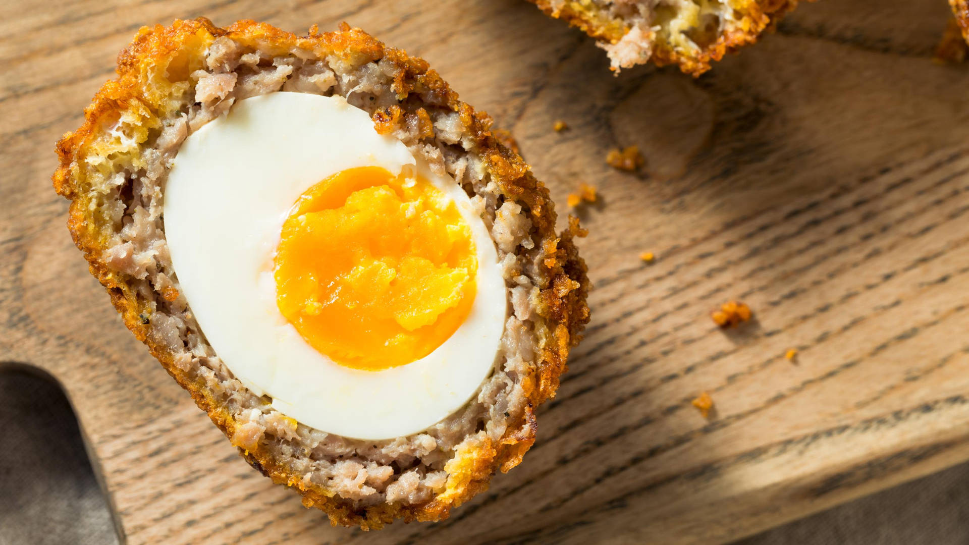 Traditional British Scotch Egg Dish In Half Slice Background