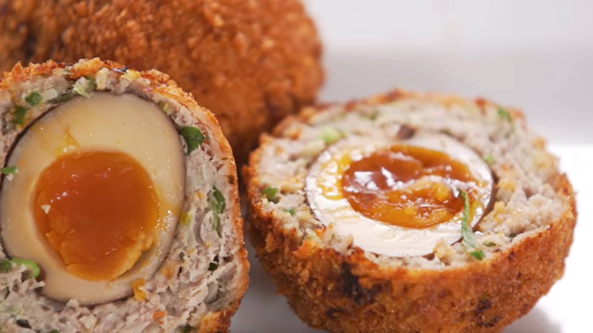 Traditional British Scotch Eggs Dish Macro Shot Background