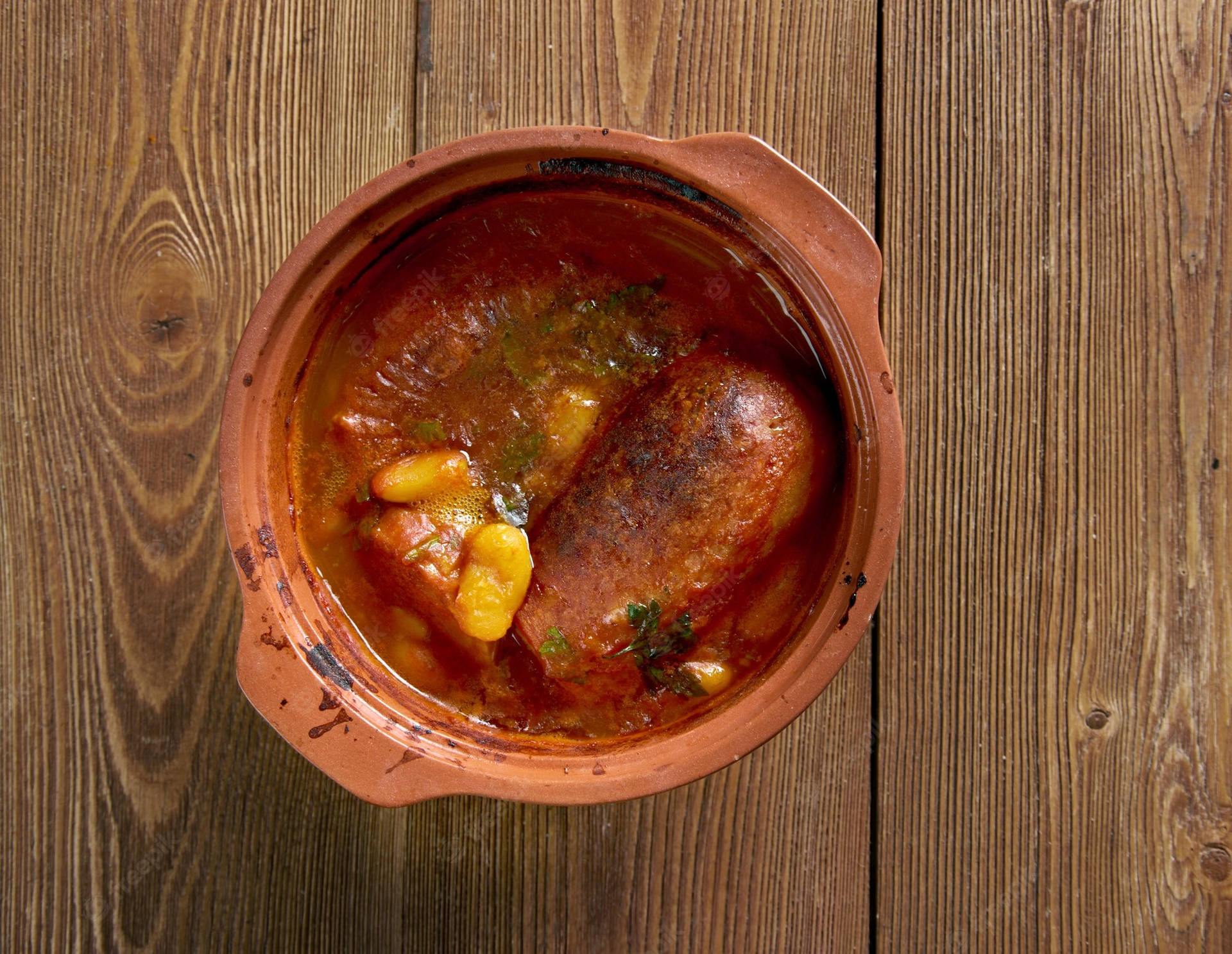 Traditional Cassoulet Stew Recipe Flat Lay Shot Background