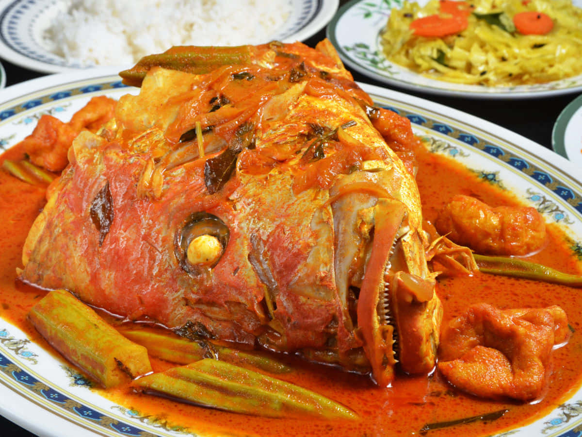 Traditional Fish Head Curry Malaysian Dish Background