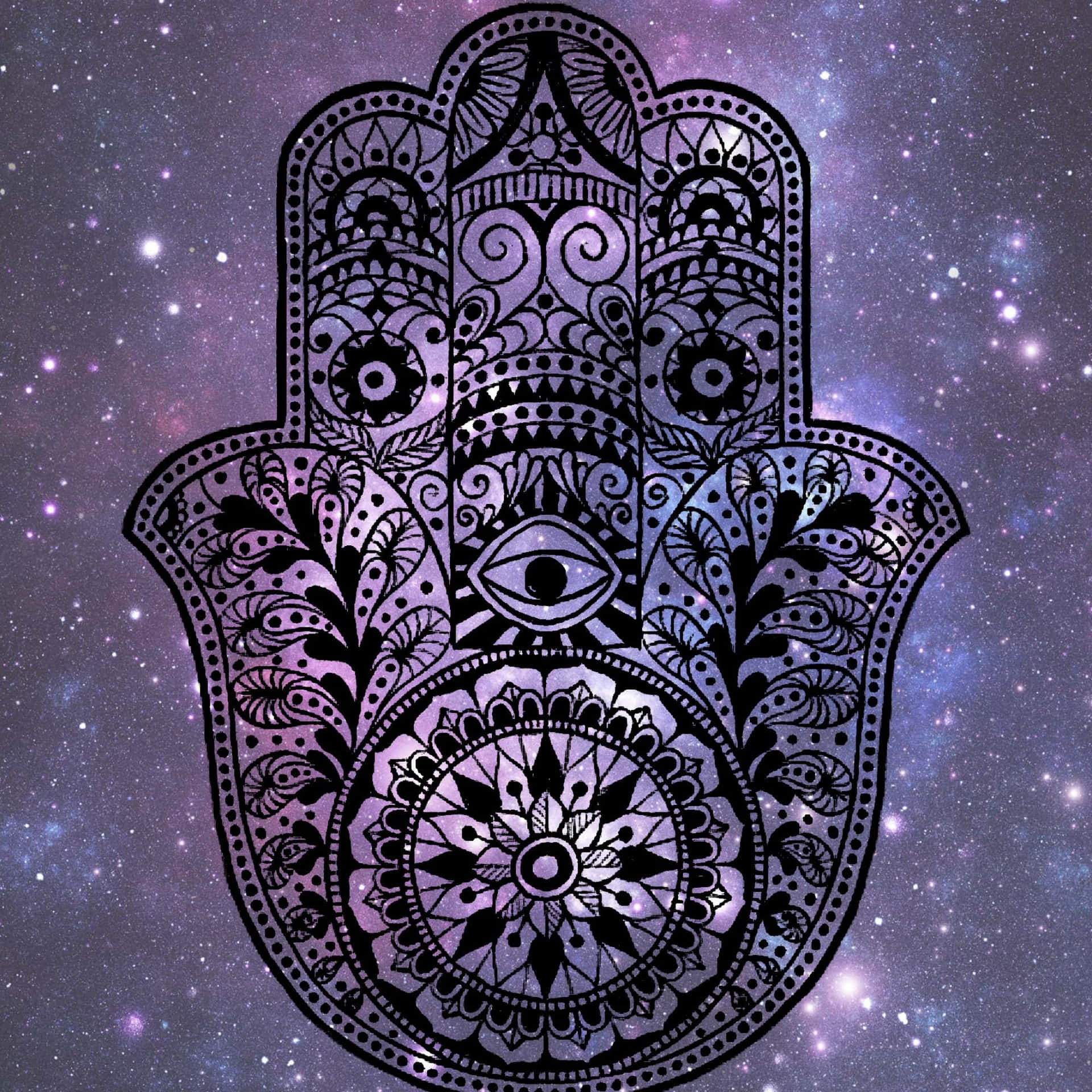 Traditional Hamsa Hand Symbol On Colorful Mosaic Background Background