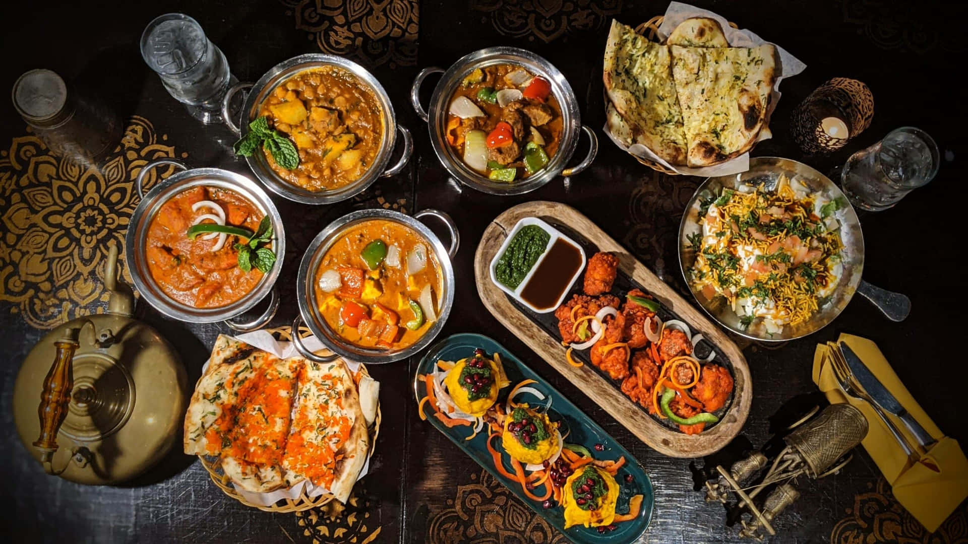 Traditional Indian Food In Flat Lay Photograph Background