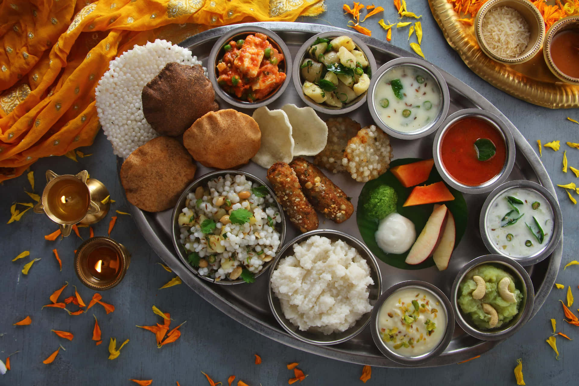 Traditional Indian Thali Assortment Background