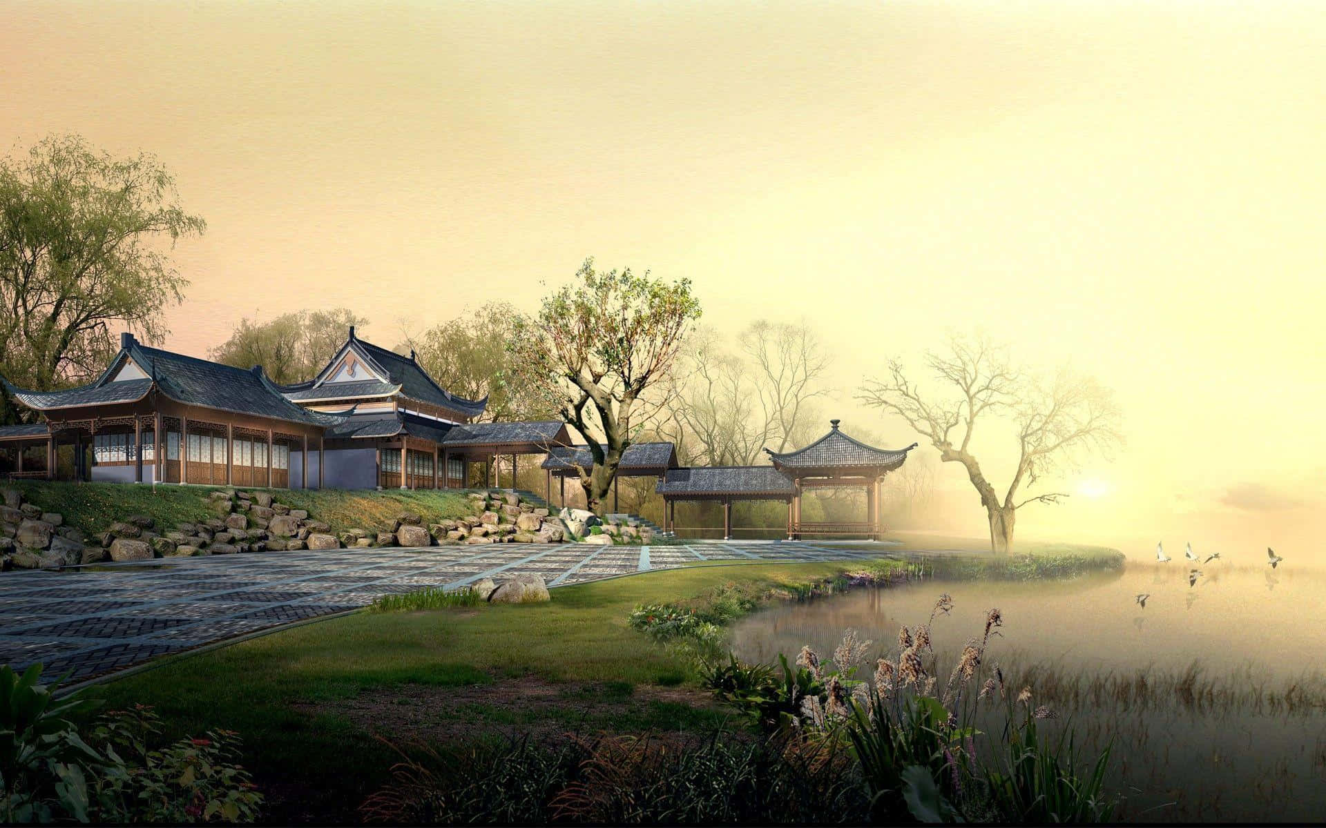 Traditional Japanese Art On Desktop Background Background