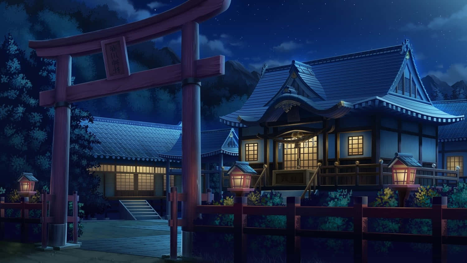 Traditional Japanese Houses Night Anime