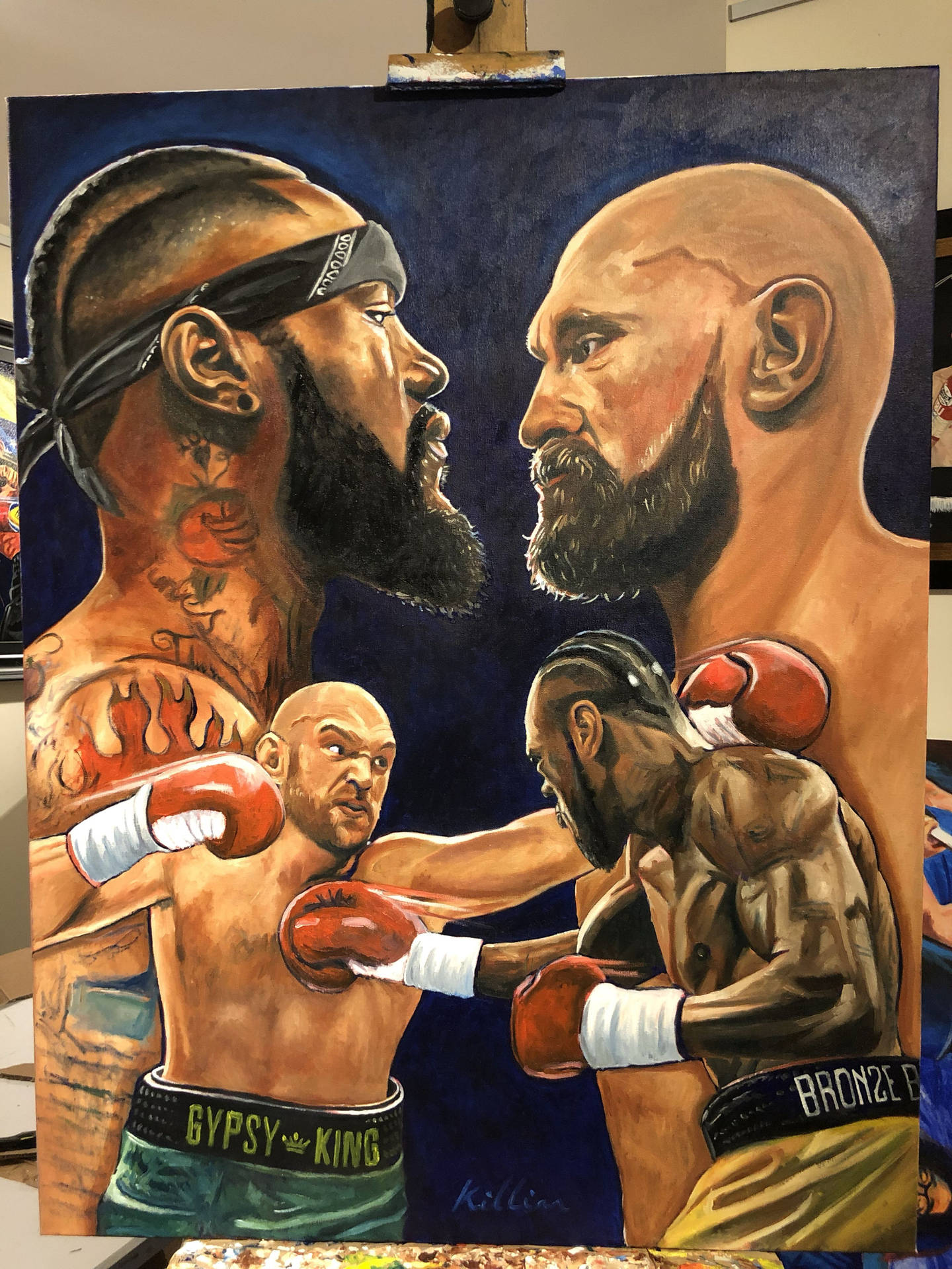 Traditional Painting Tyson Fury On Canvass Background