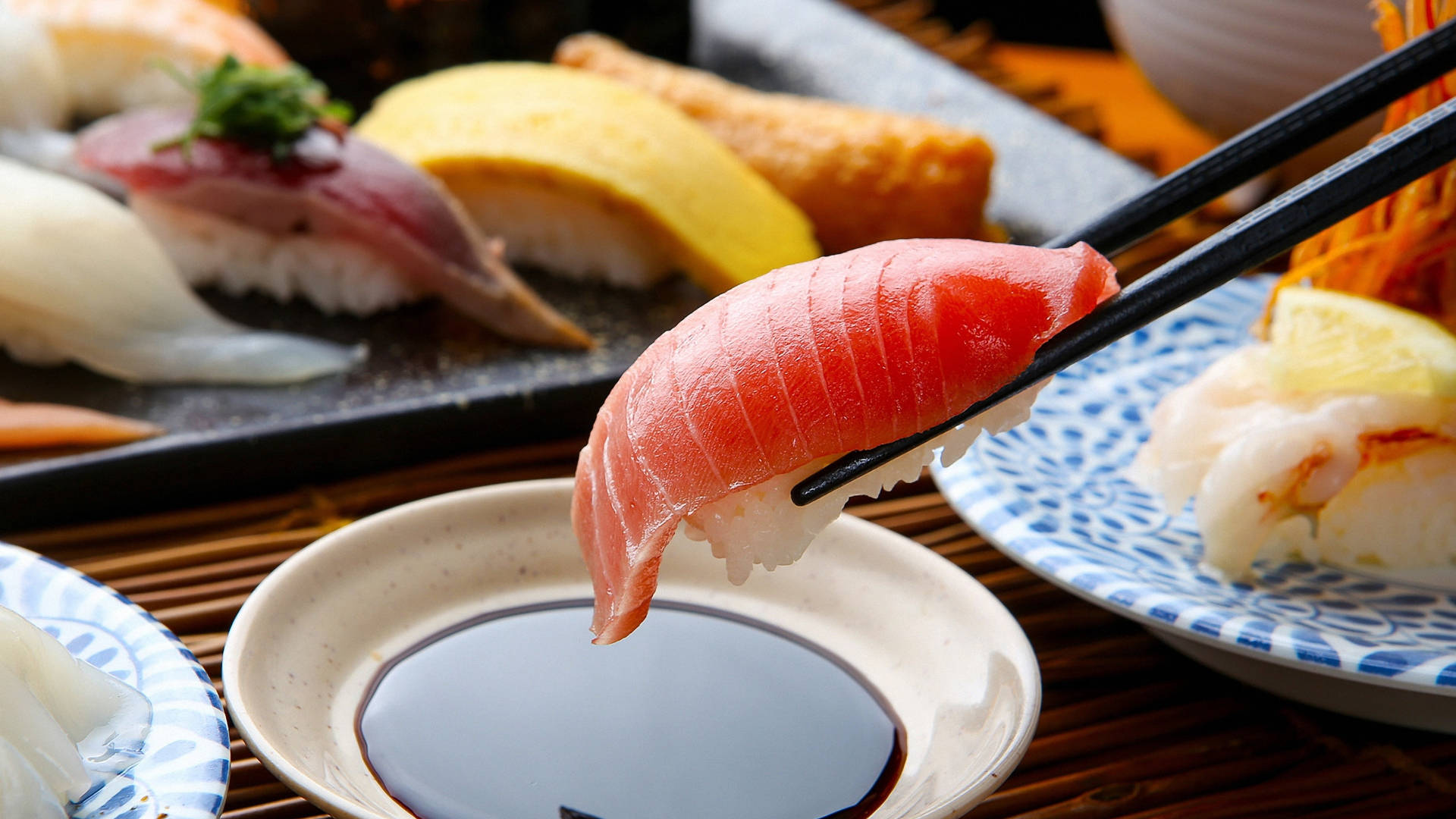 Traditional Salmon Sushi Background
