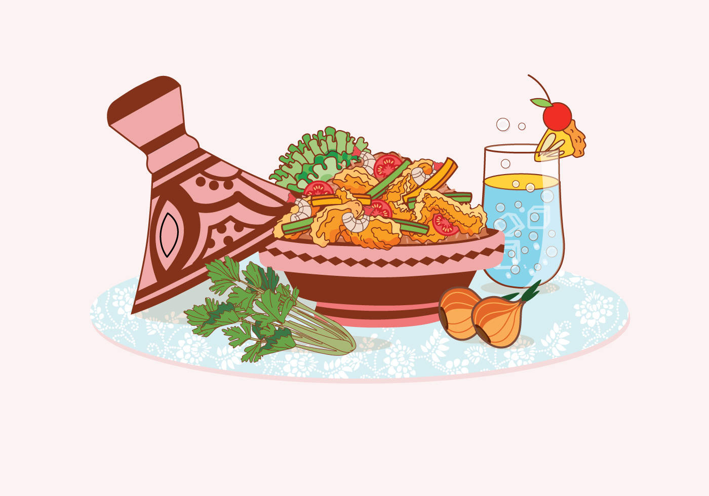 Traditional Tajine Dish Vector Art- Culinary Delights From Morocco Background