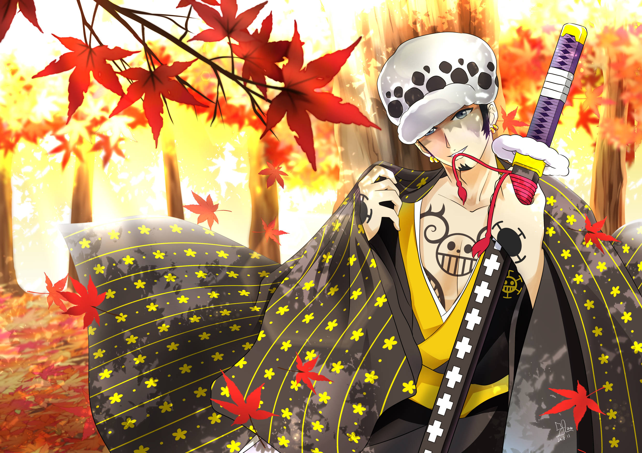 Trafalgar Law One Piece Kimono Autumn Season Background
