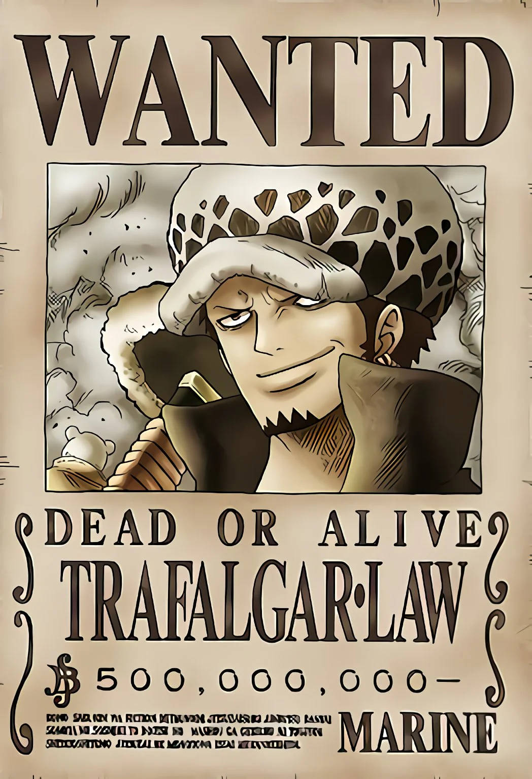 Trafalgar Law One Piece Original Wanted Poster Background