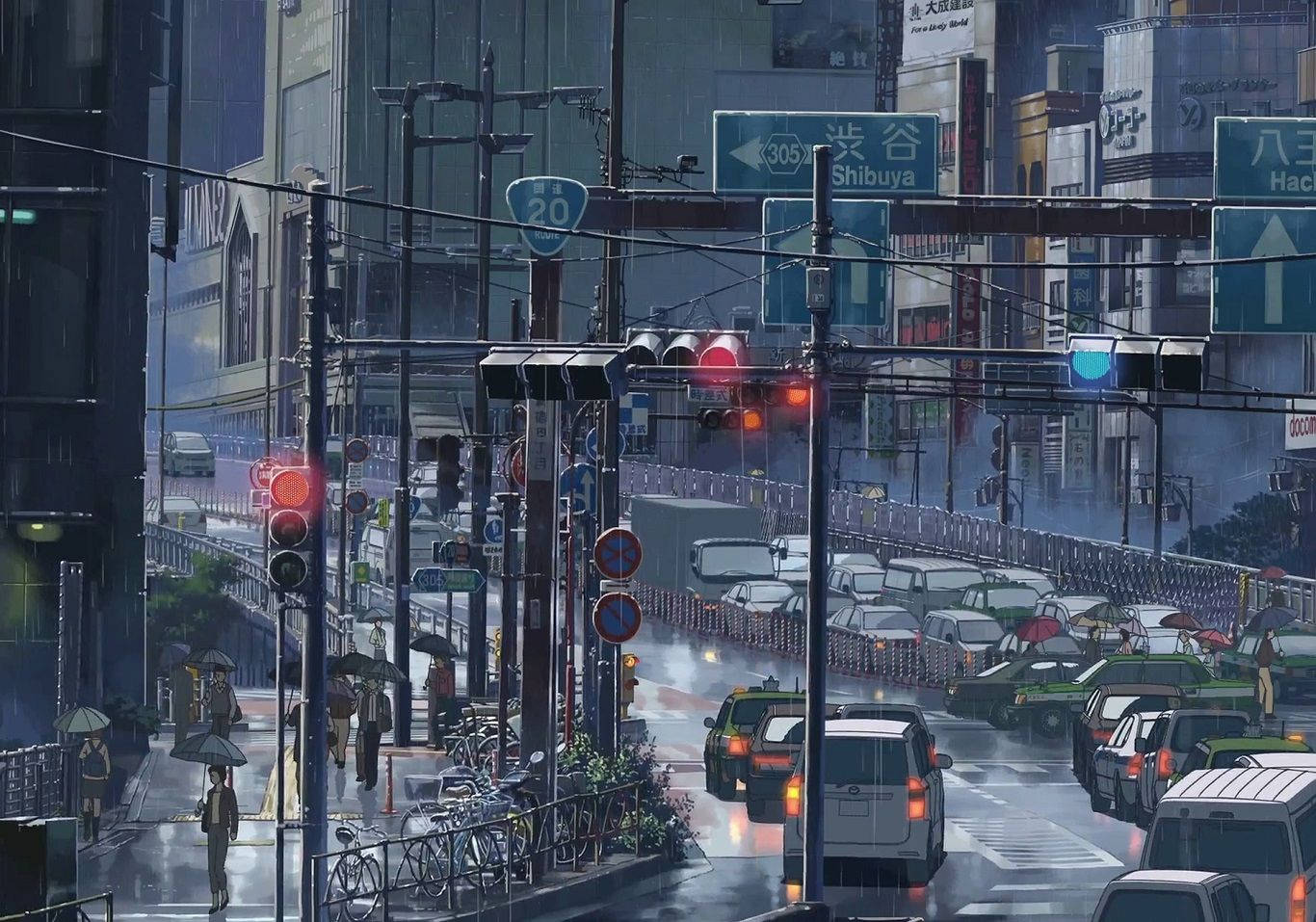 Traffic In Japanese City Anime Scene Background