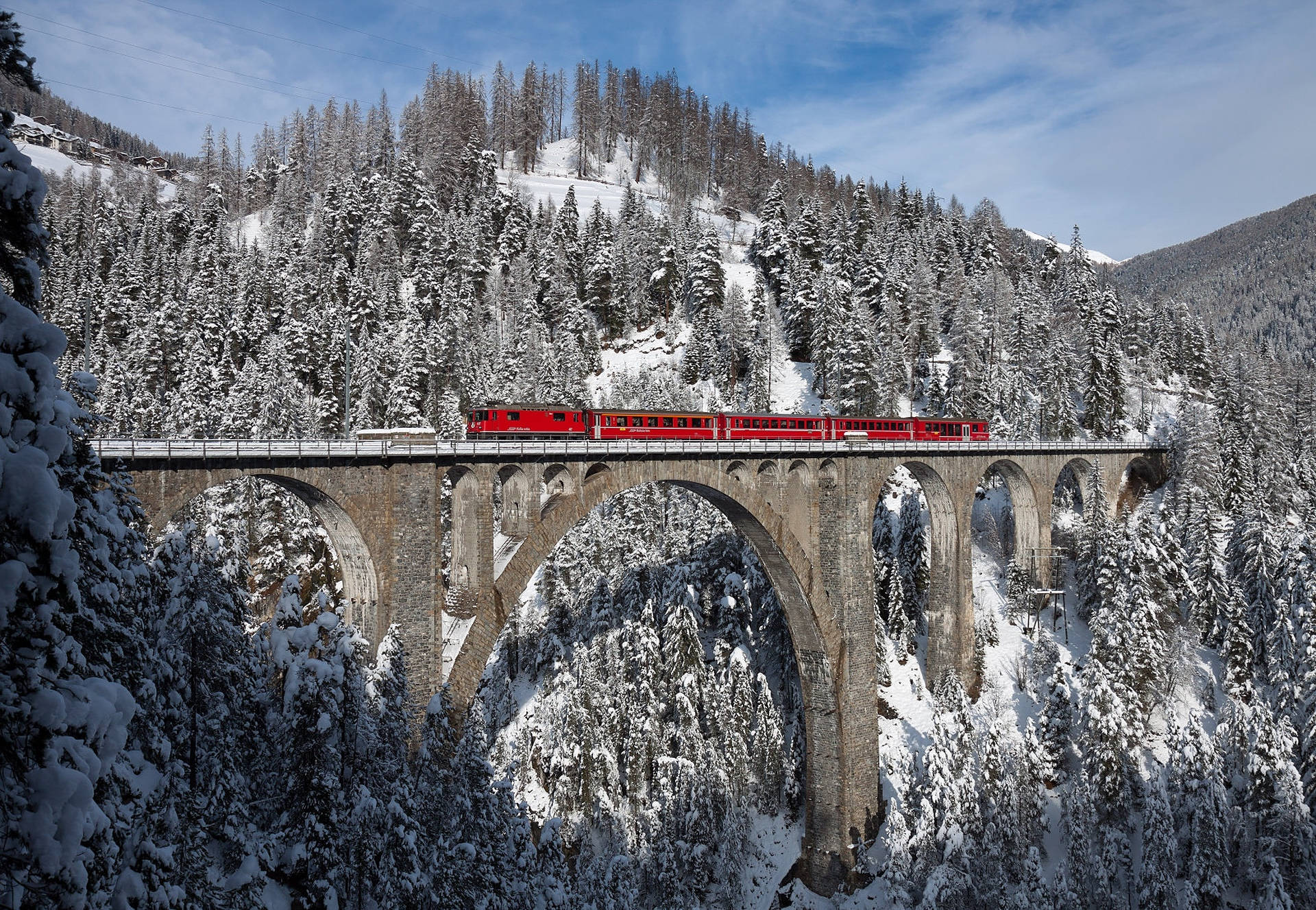 Train On The Swiss Alps Background