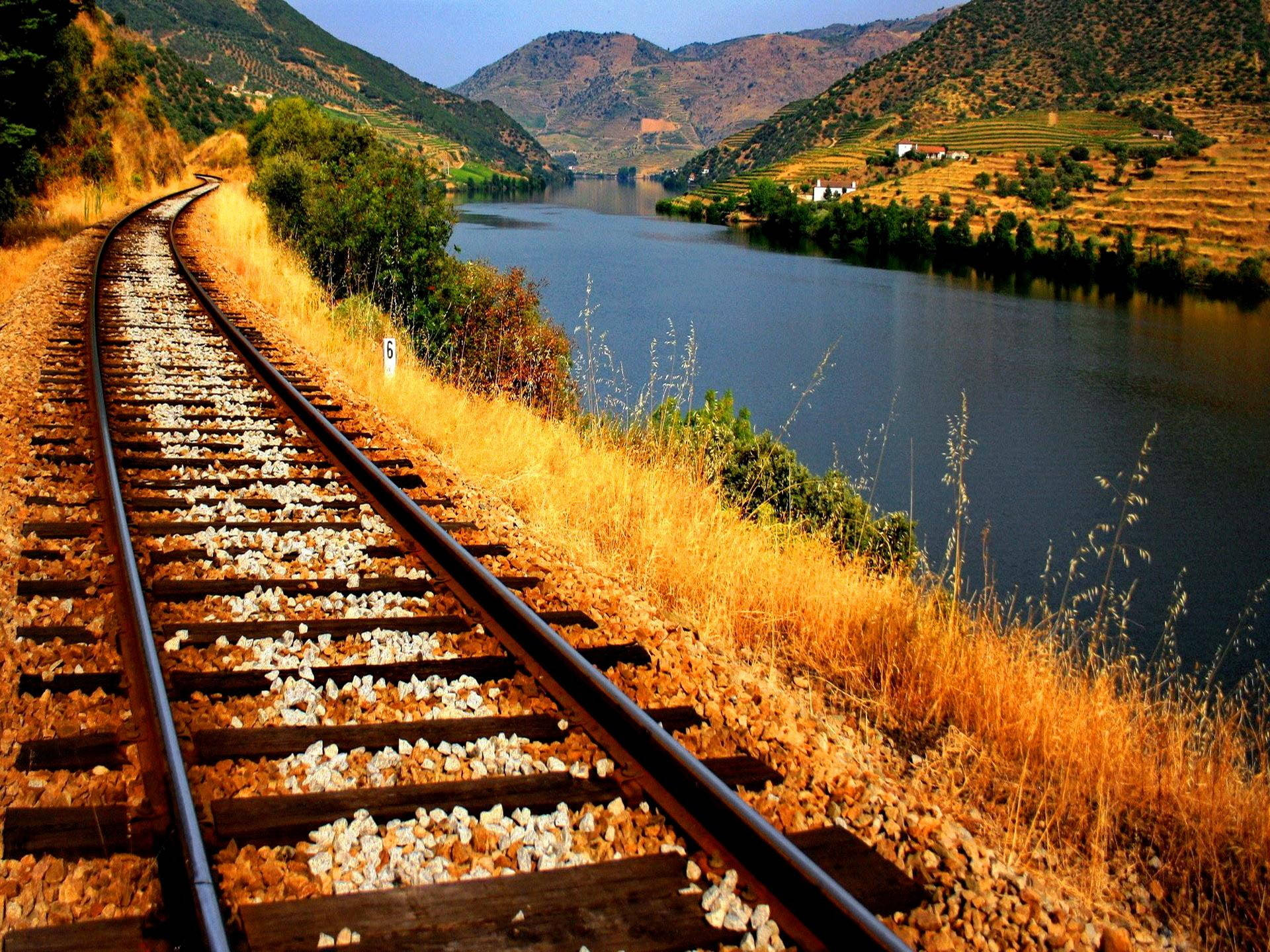 Train Rail River View Background