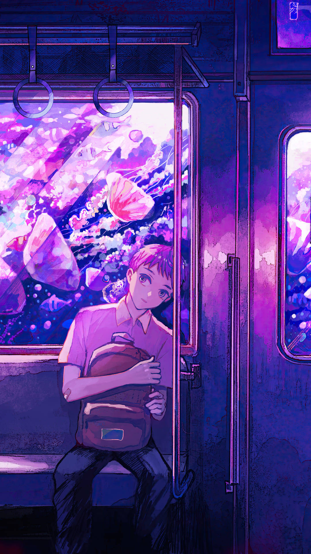 Train Ride Anime Boy Sad Aesthetic Background