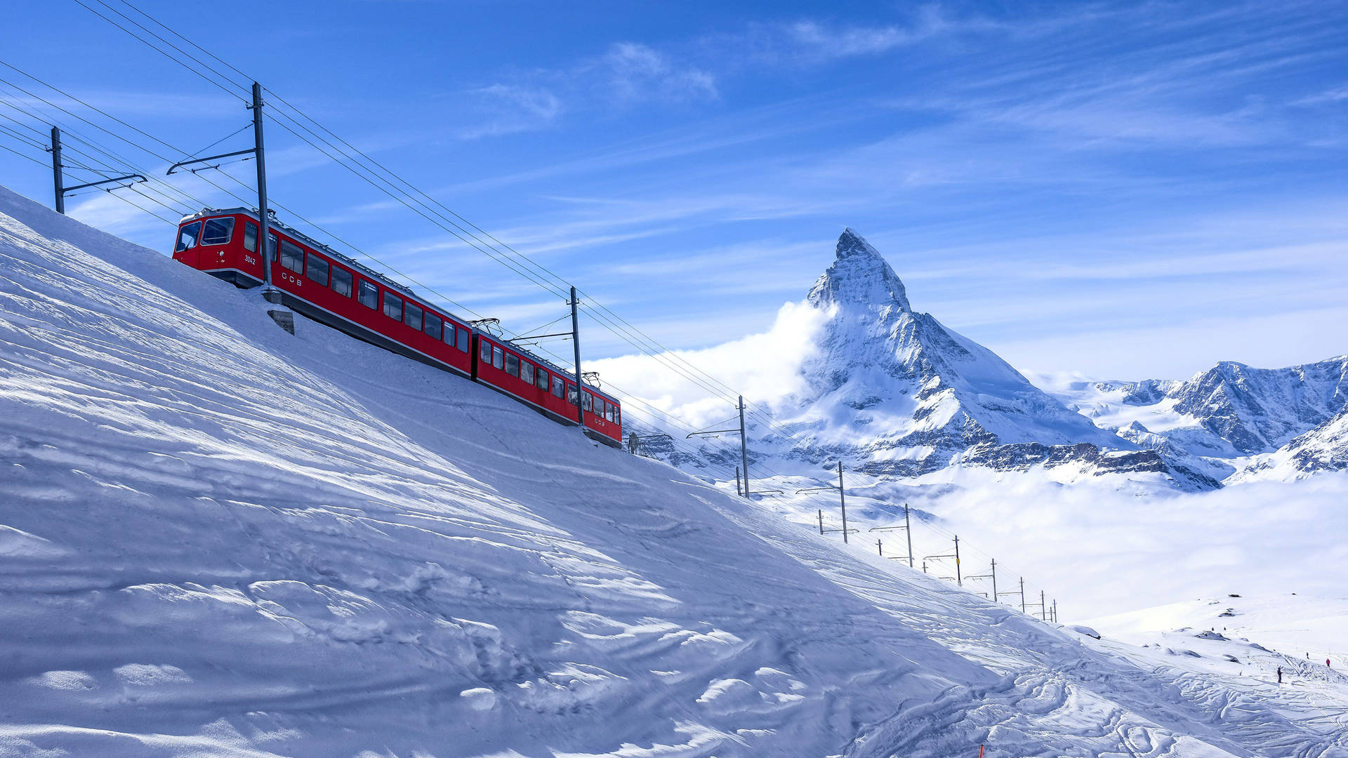 Train Swiss Alps Winter Landscape Background