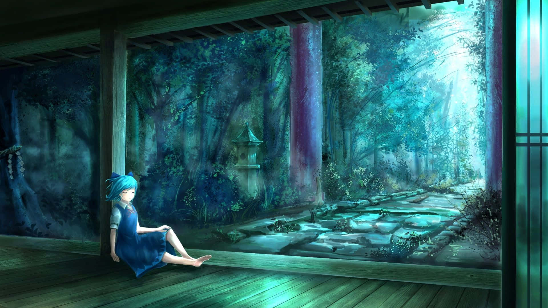 Tranquil Anime Forest Retreat Background