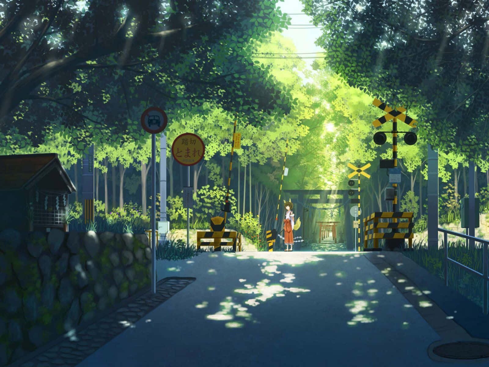 Tranquil_ Anime_ Railroad_ Crossing Background