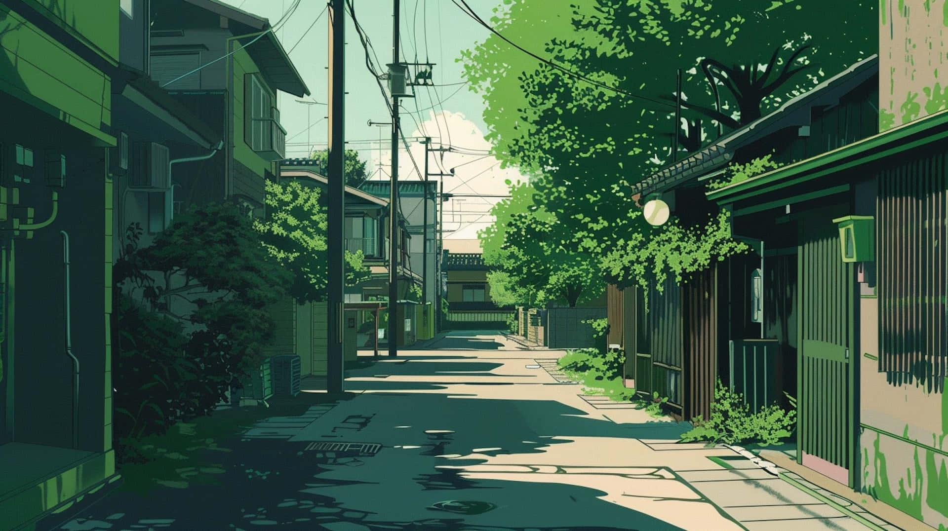 Tranquil Green Street Anime Style
