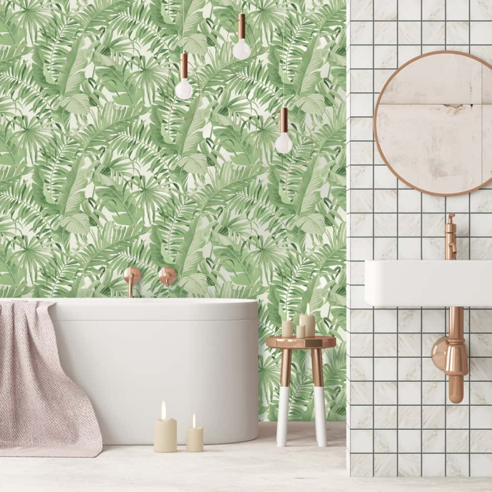 Tranquil Green Tiled Bathroom Interior Background