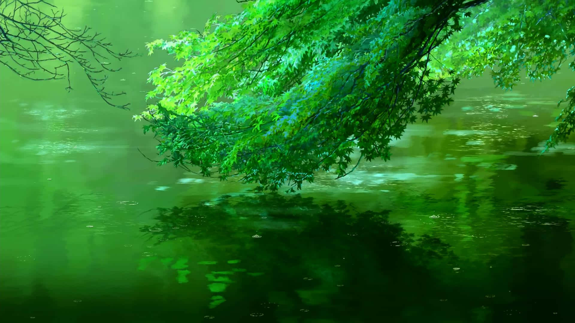 Tranquil Green Waterfront Background