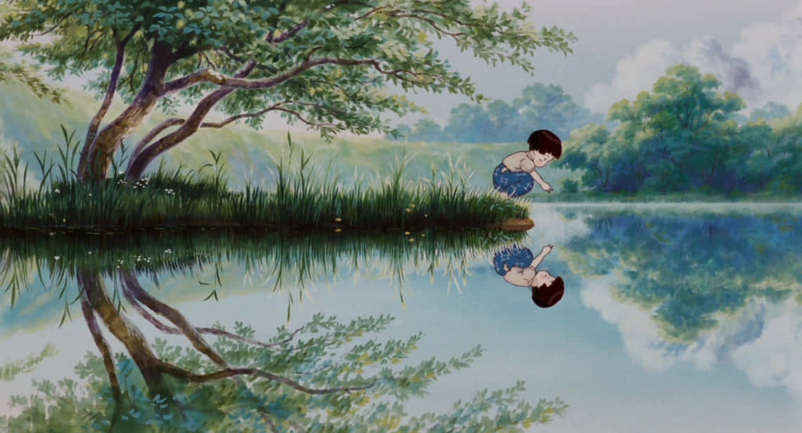 Tranquil_ Lake_ Reflection_ Anime_ Scene Background