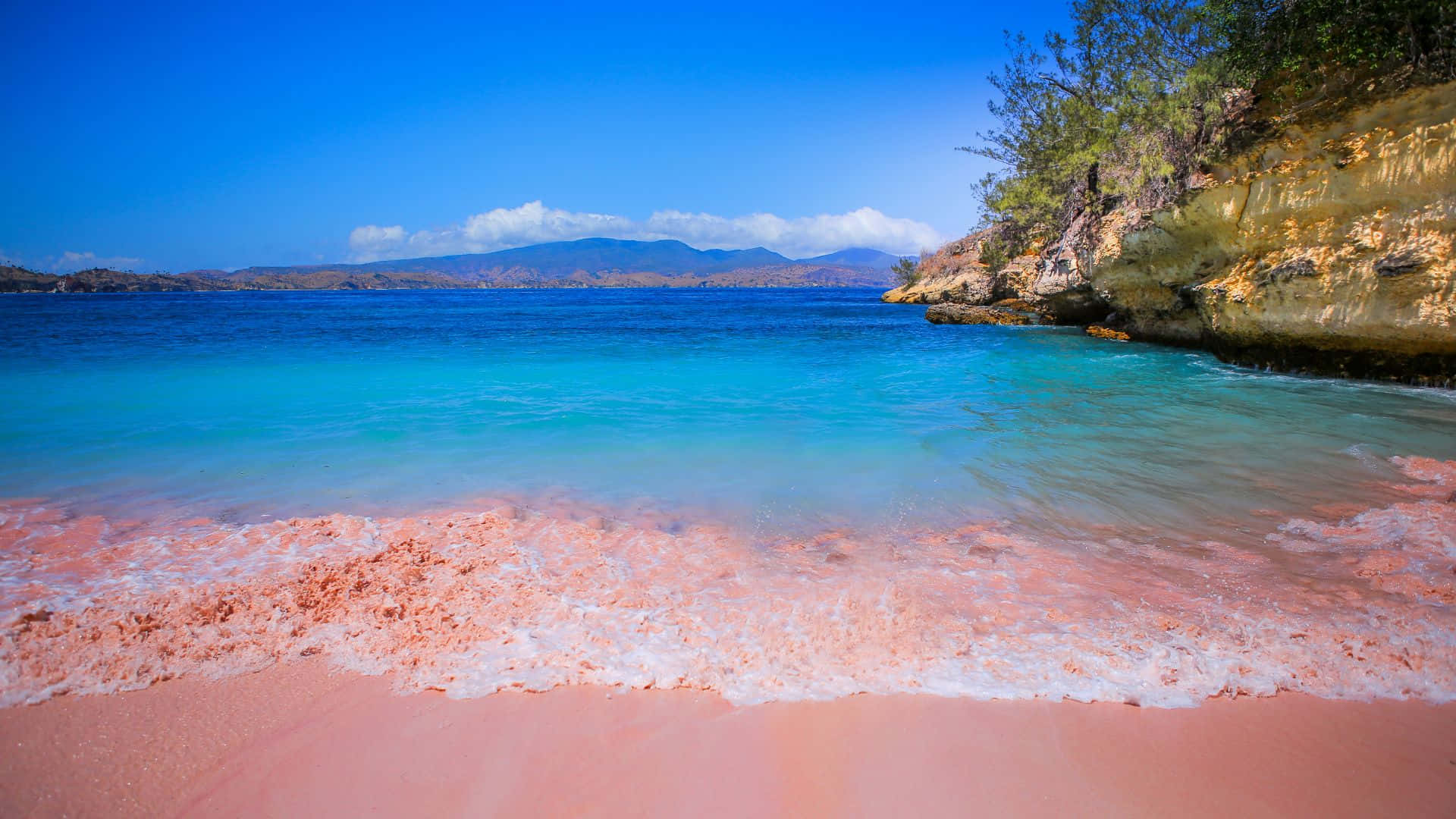 Tranquil Pink Beach Paradise Background