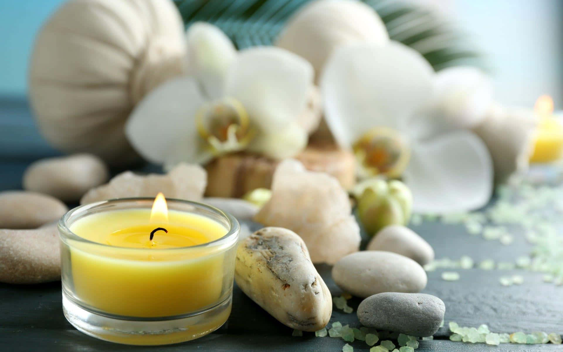 Tranquil Spa Settingwith Candleand Orchids