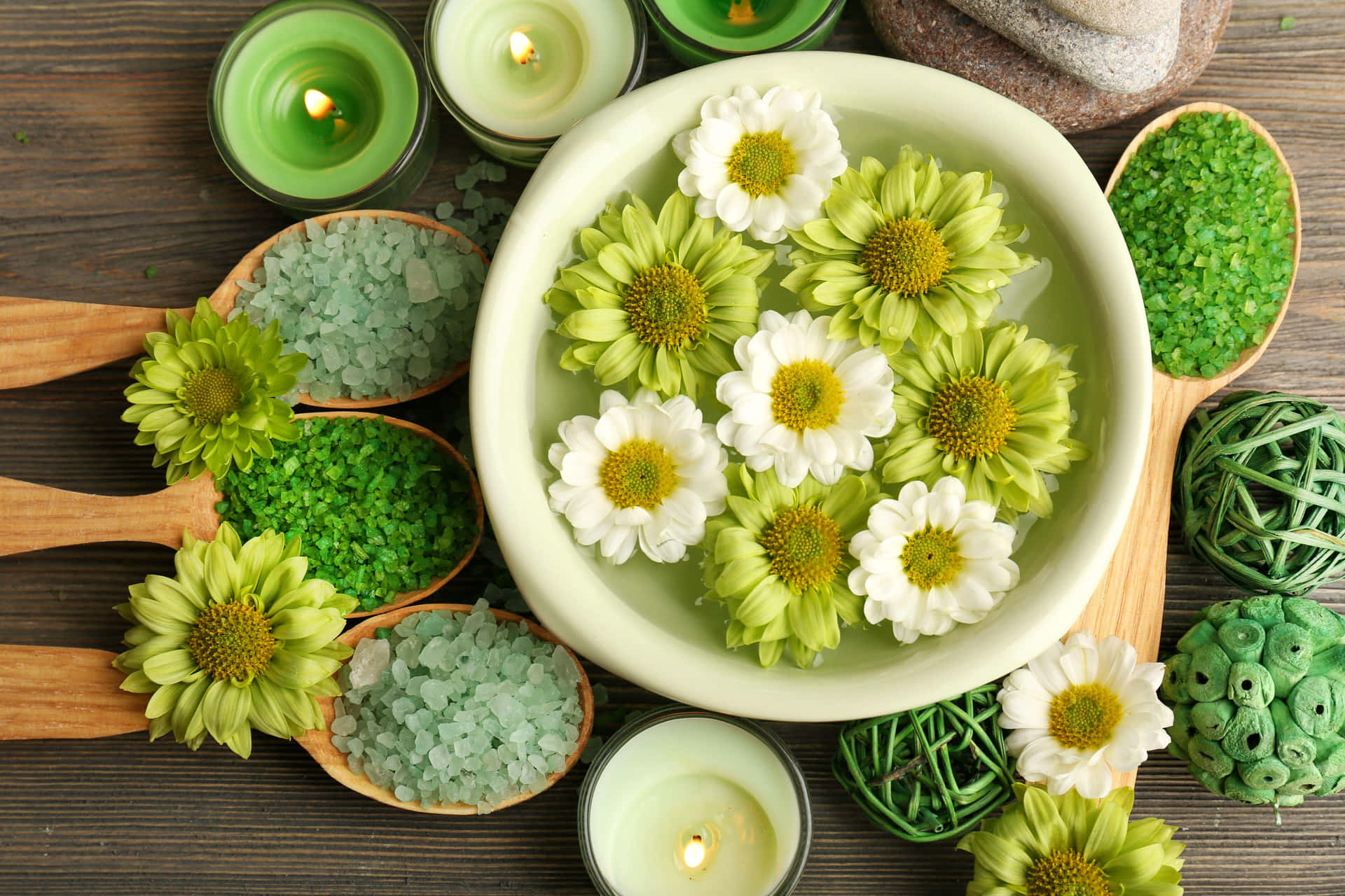 Tranquil Spa Settingwith Flowersand Candles Background