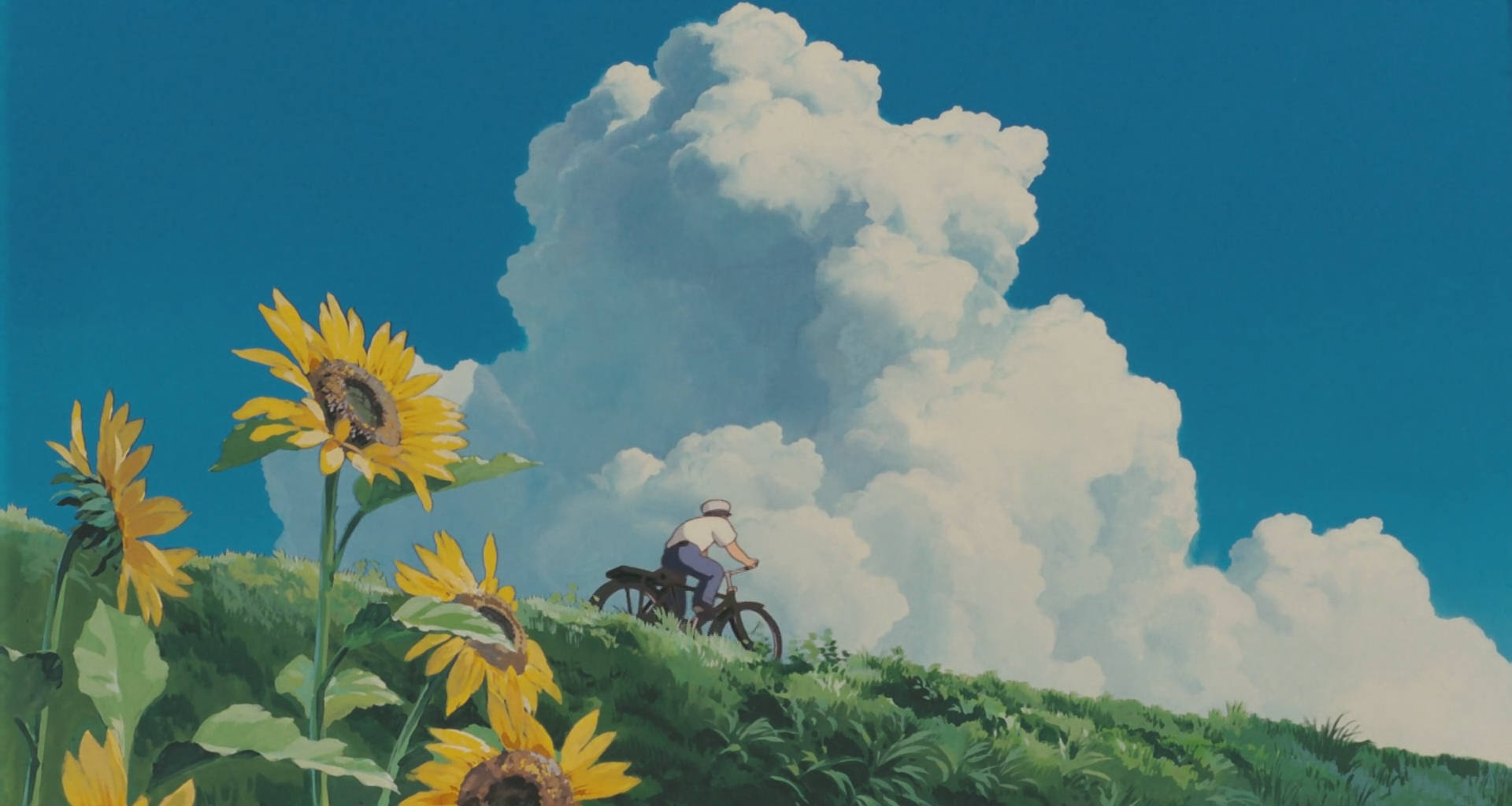 Tranquil Studio Ghibli Scenery With Blooming Sunflowers Background