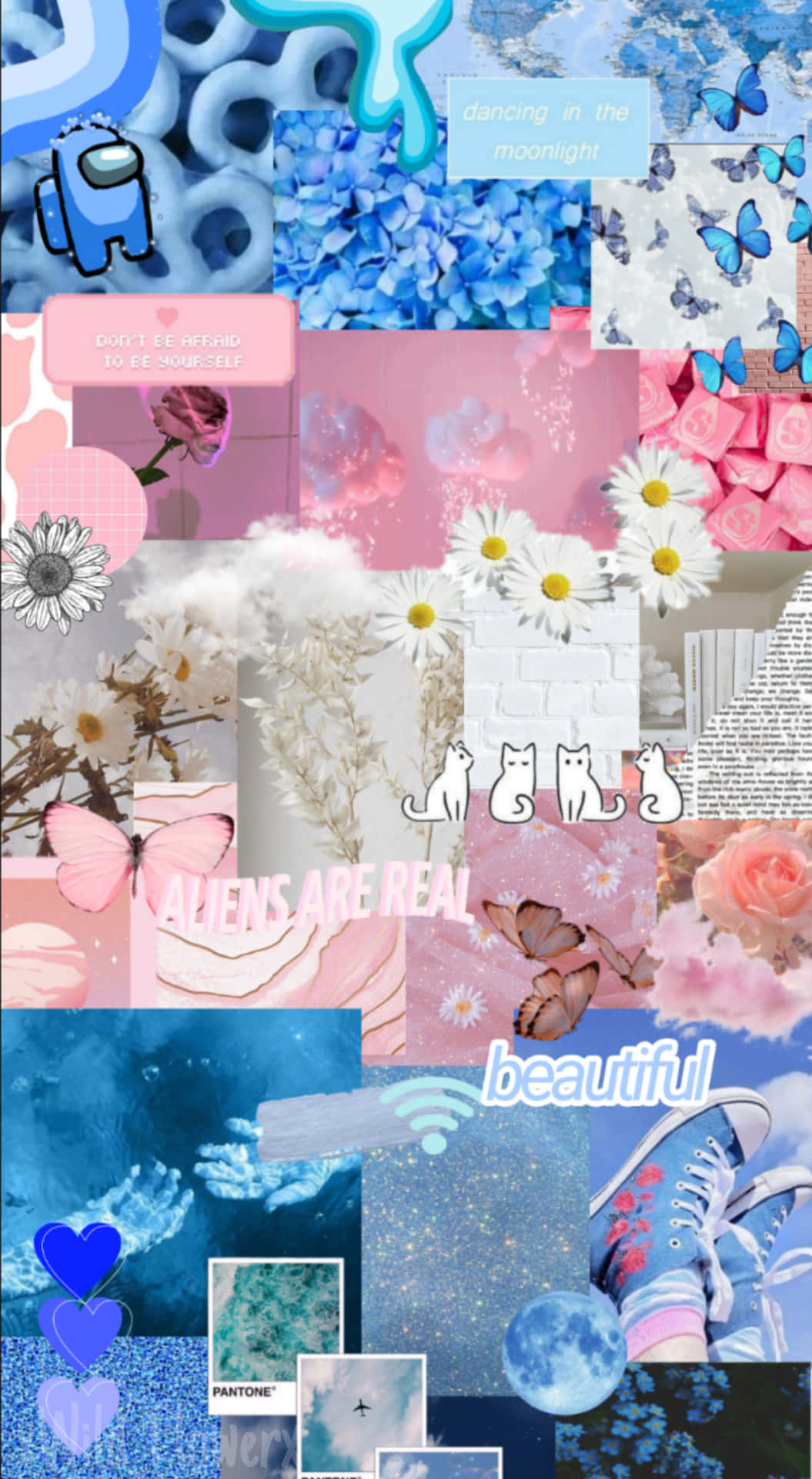 Trans Collage Hearts And Butterflies Background