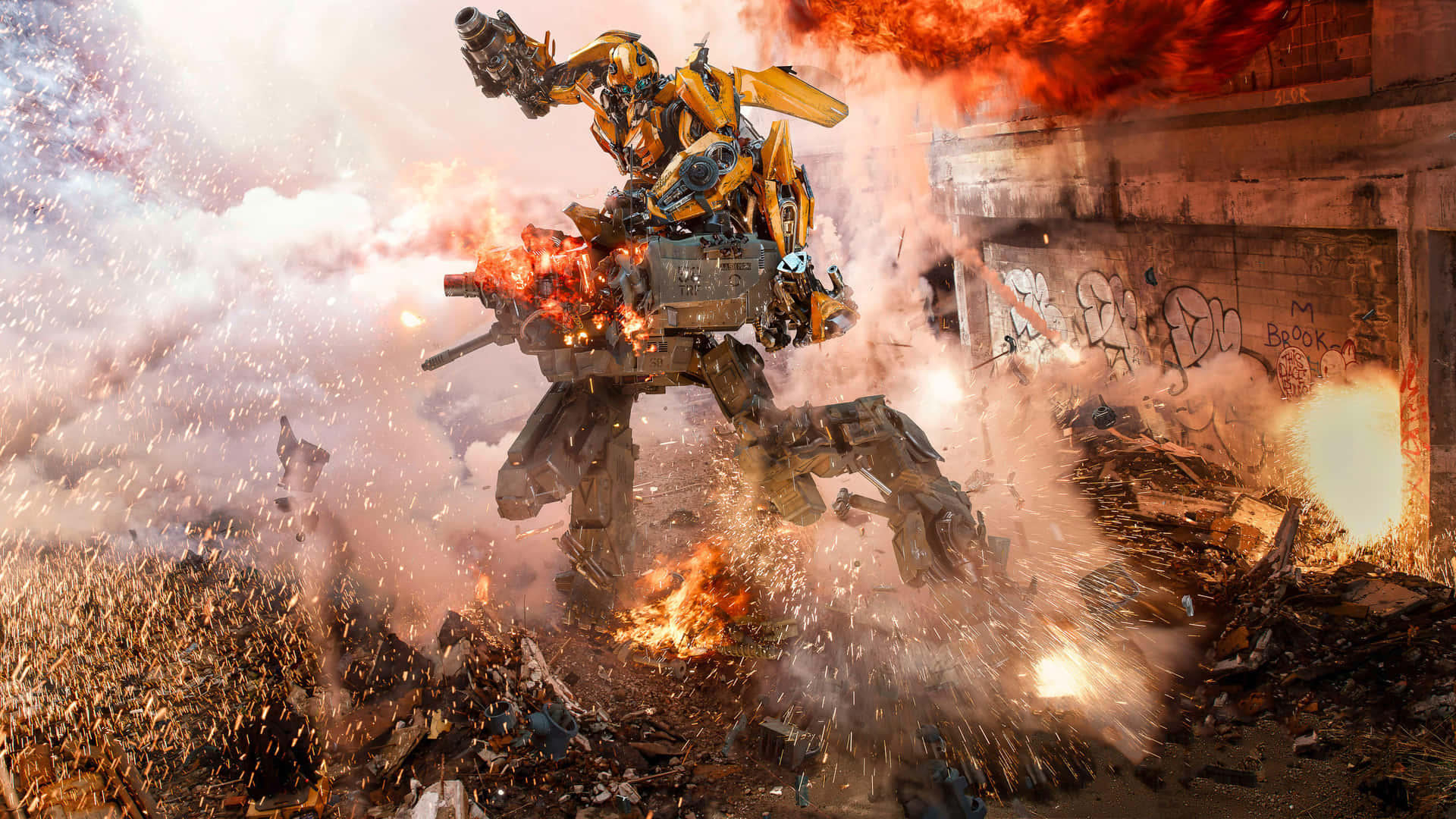 Transformers Bumblebee In An Intense Battle Background